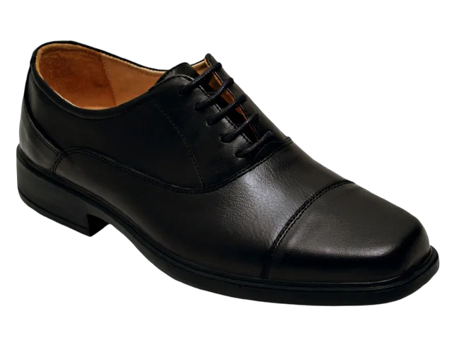 Esse Comfort Men's Leather Cap Toe Oxford - Black
